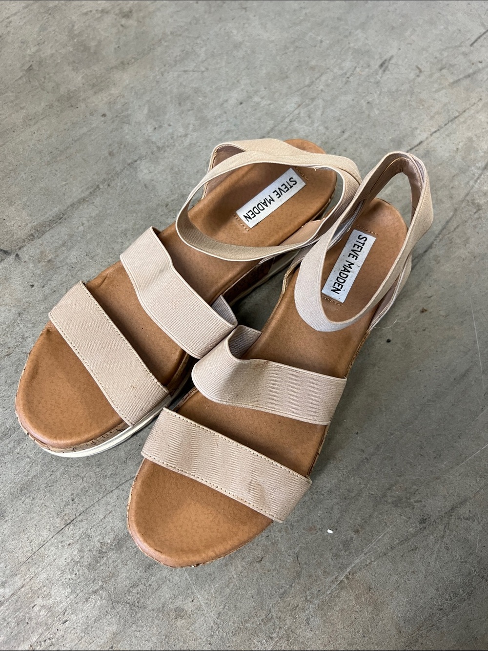 Steve Madden Neutral Beige Elastic Strap Slingback Sandals
